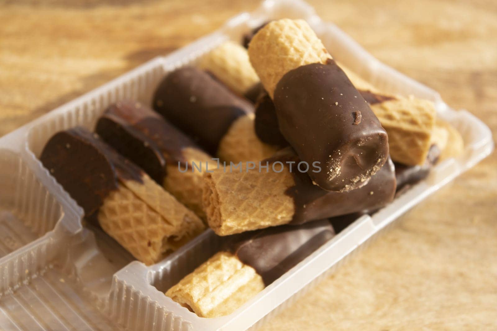 round wafer cookies with chocolate