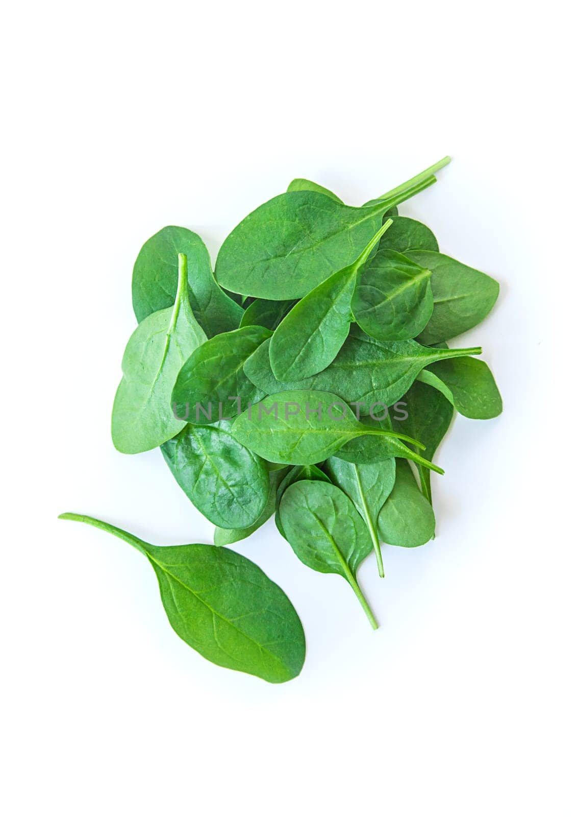 Spinach leaves isolate on white background. Selective focus. Food.