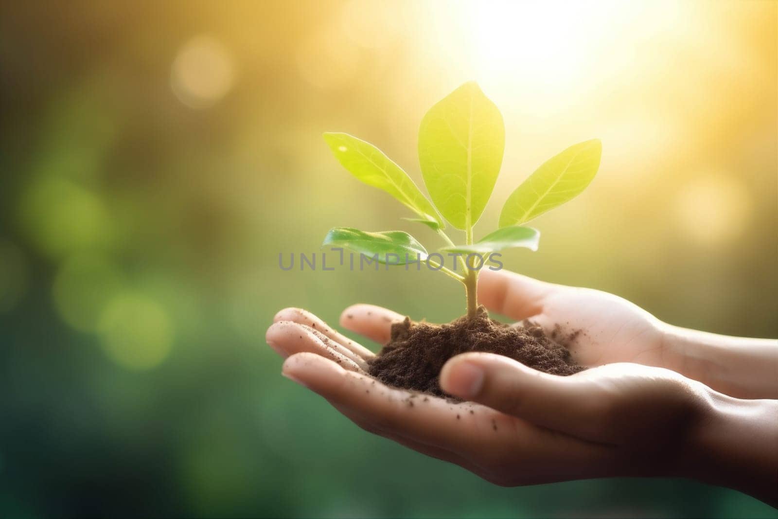 growing grow ecology nature tree plant holding agriculture care leaf seed hope small green symbol hand growth concept life day. Generative AI.