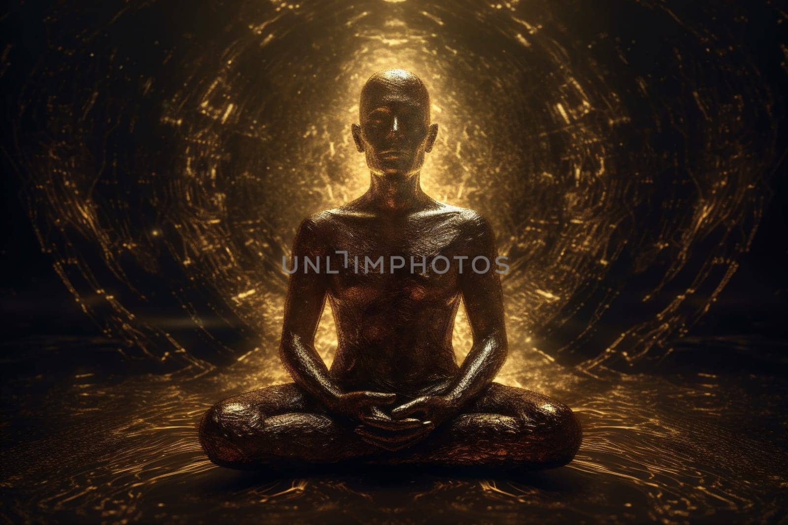 energy lotus aura yoga chakra mental mystic peace spiritual silhouette human meditating balance zen background fitness meditation relax pose body. Generative AI.