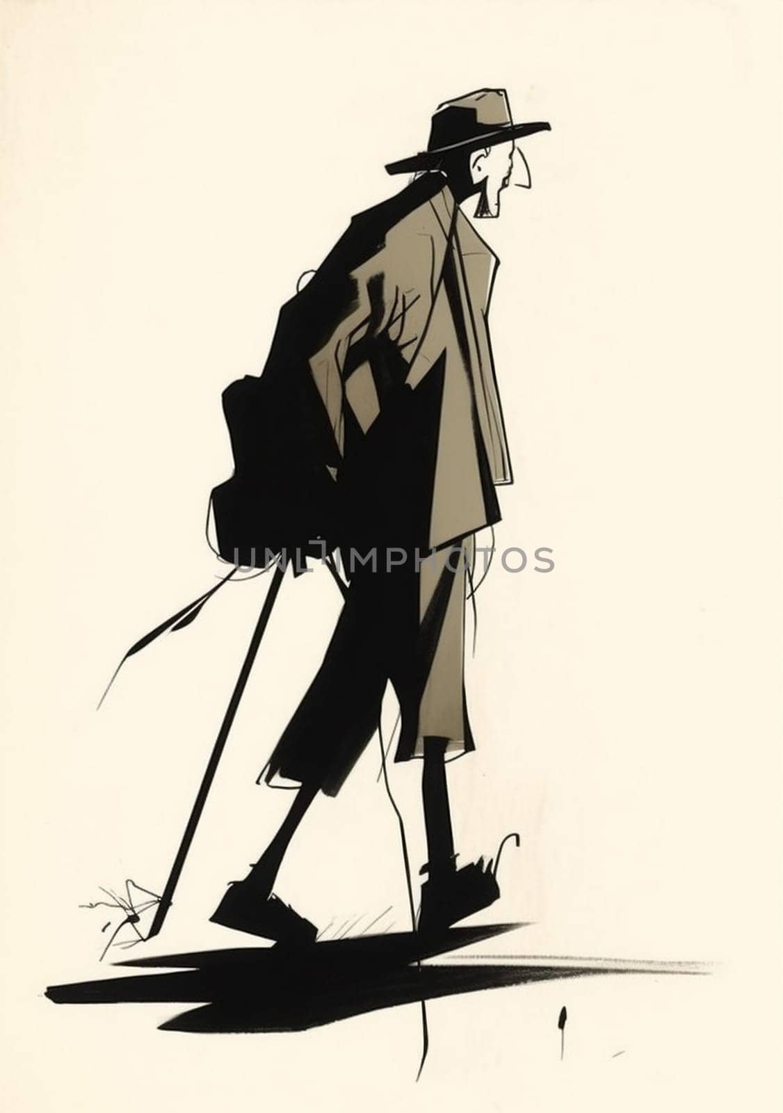 woman man illustration young black retro isolated silhouette drawing ink design success. Generative AI. by SHOTPRIME