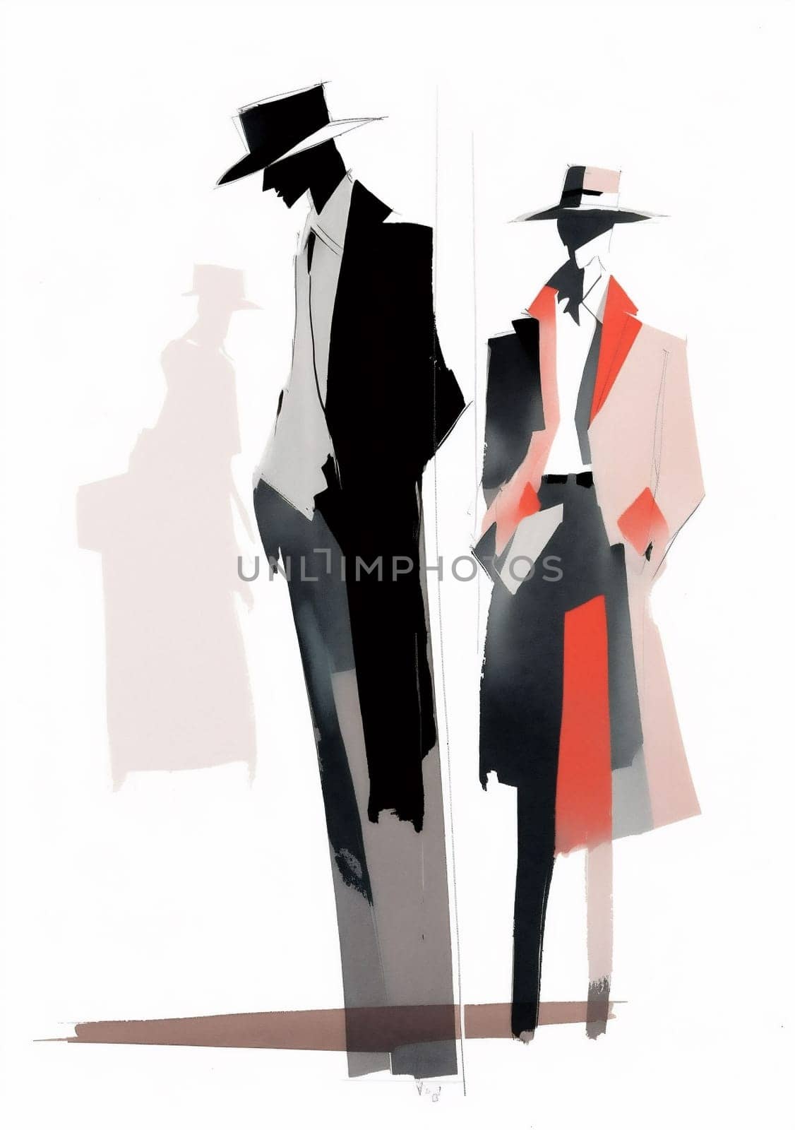 woman man isolated abstract business black design drawing silhouette retro illustration horror bloody haunted death paint blood person model monster ink cartoon. Generative AI.
