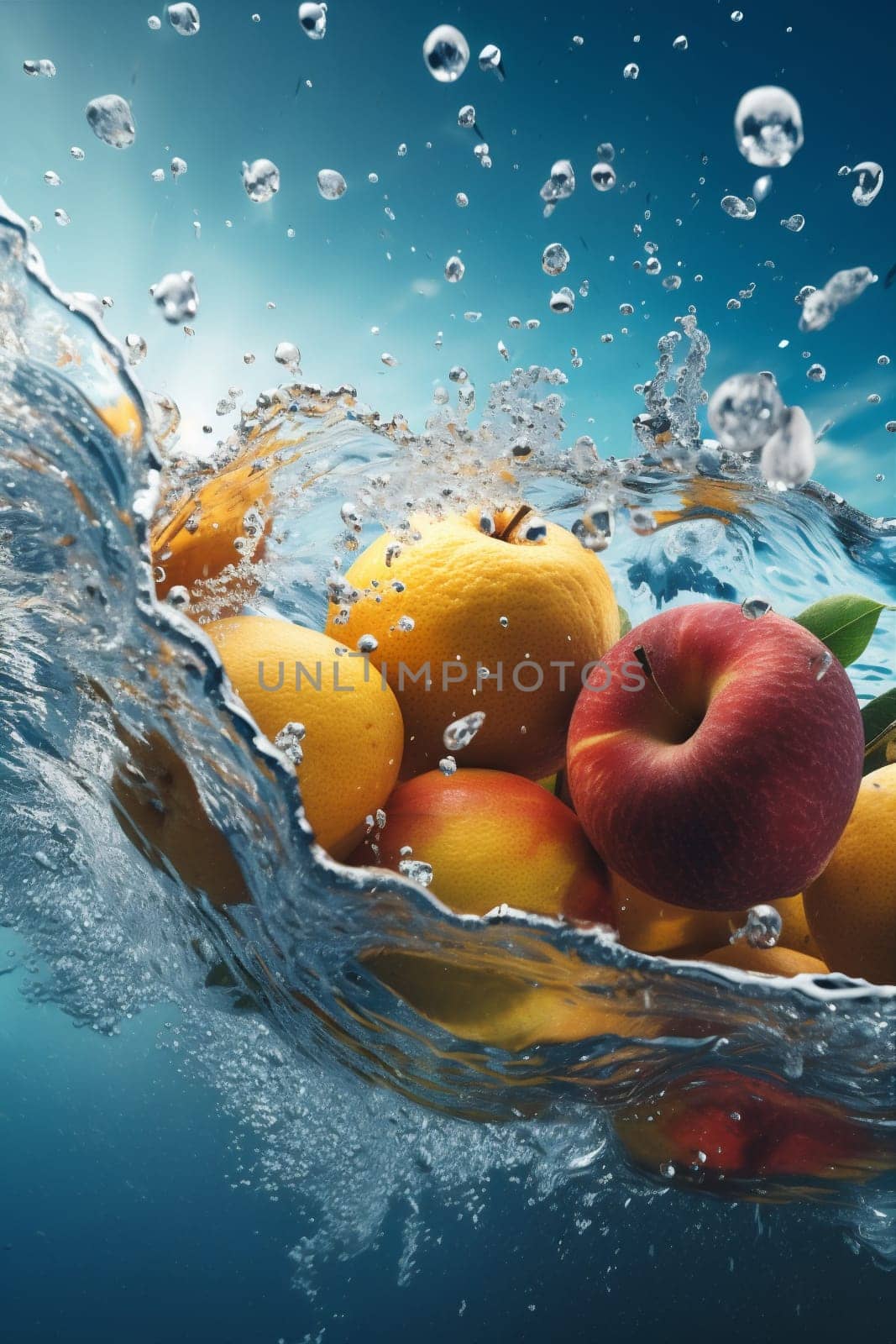 healthy fresh background vitamin fruit splash water green strawberry food drop. Generative AI. by SHOTPRIME