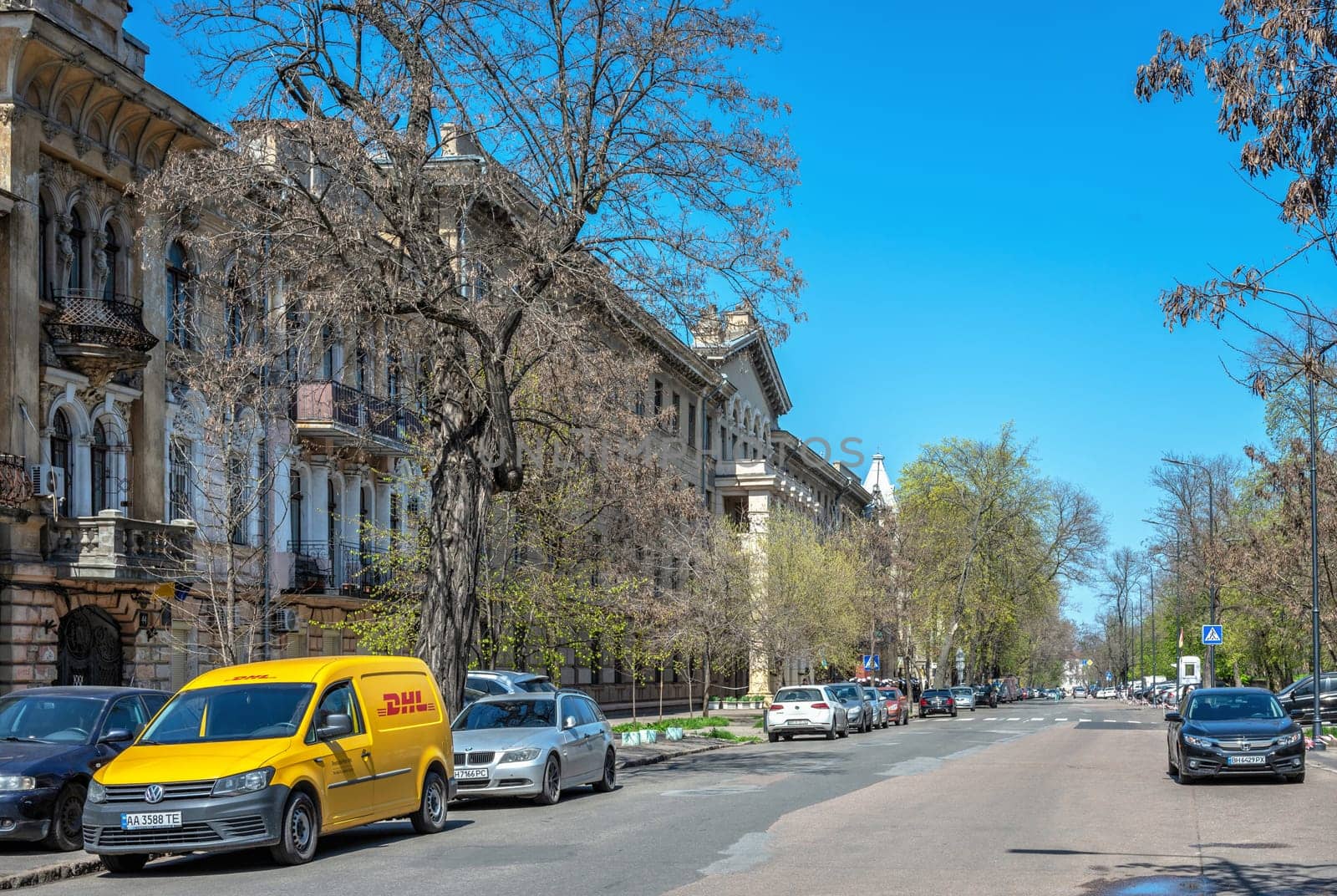 Odessa, Ukraine 18.04.2023. Marazlievskaya street in Odessa, Ukraine, on a sunny spring day