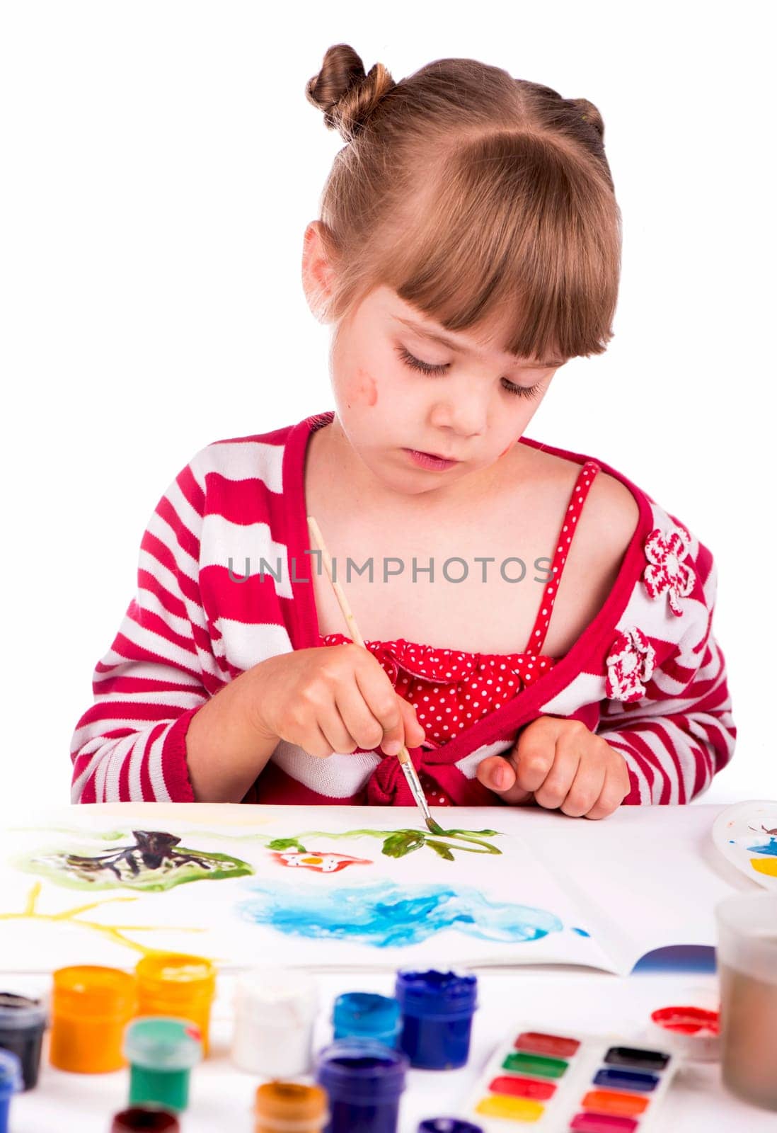 concept of education, development of children, family and happy people - little girl drawing by aprilphoto