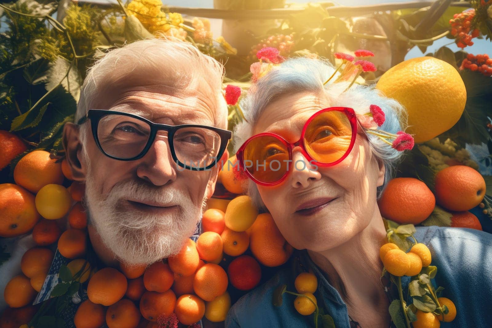 Proper Nutrition. Giving up bad habits, health, a strong body, Older age to be happy and cheerful and cheerful, Senior couple, old seniority, Healthy eating, fruits and vegetables