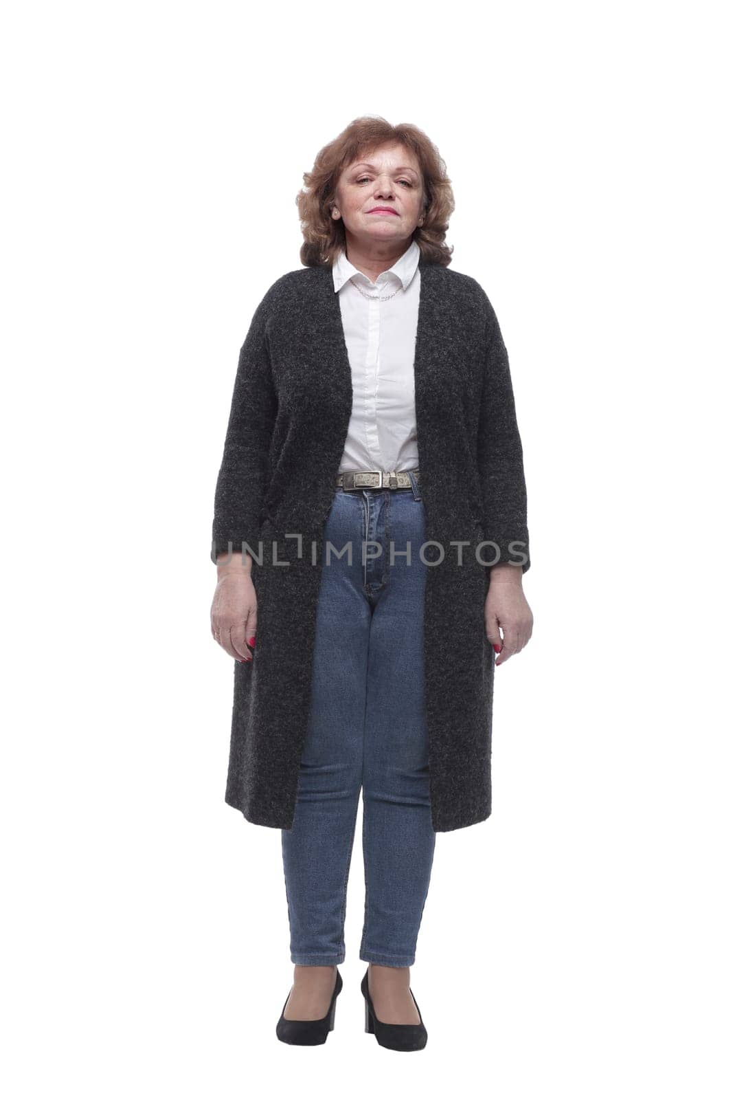 in full growth. Mature woman in casual clothes. isolated on a white background