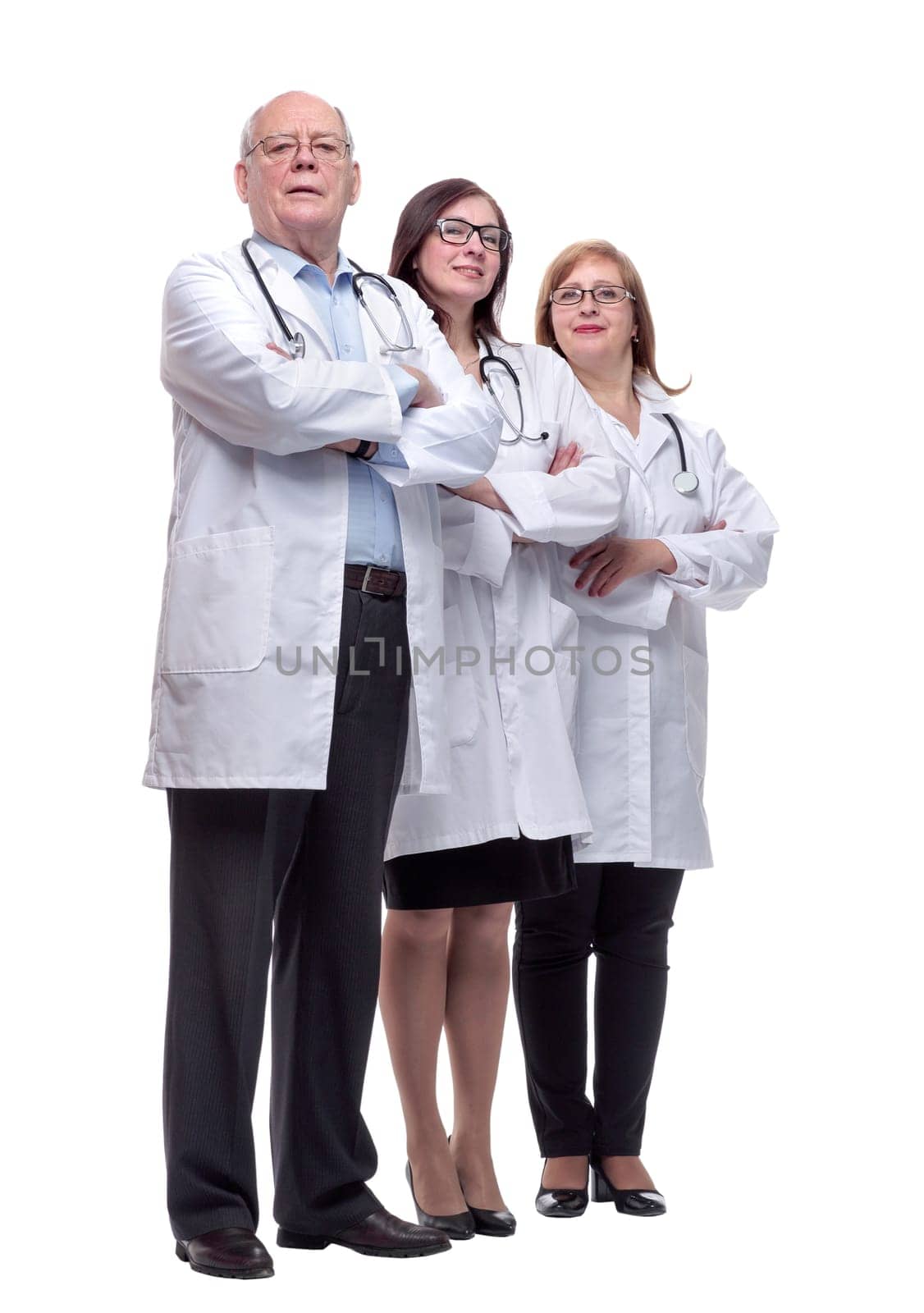 in full growth. diverse medical professionals standing together. isolated on a white