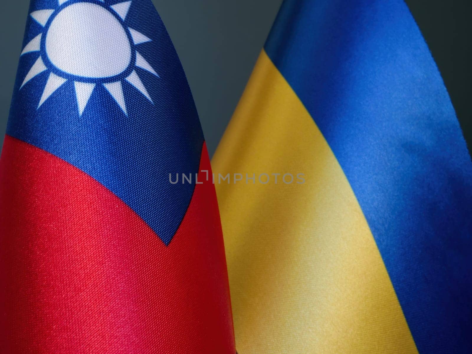 Close-up of the flags of Taiwan and Ukraine. by designer491