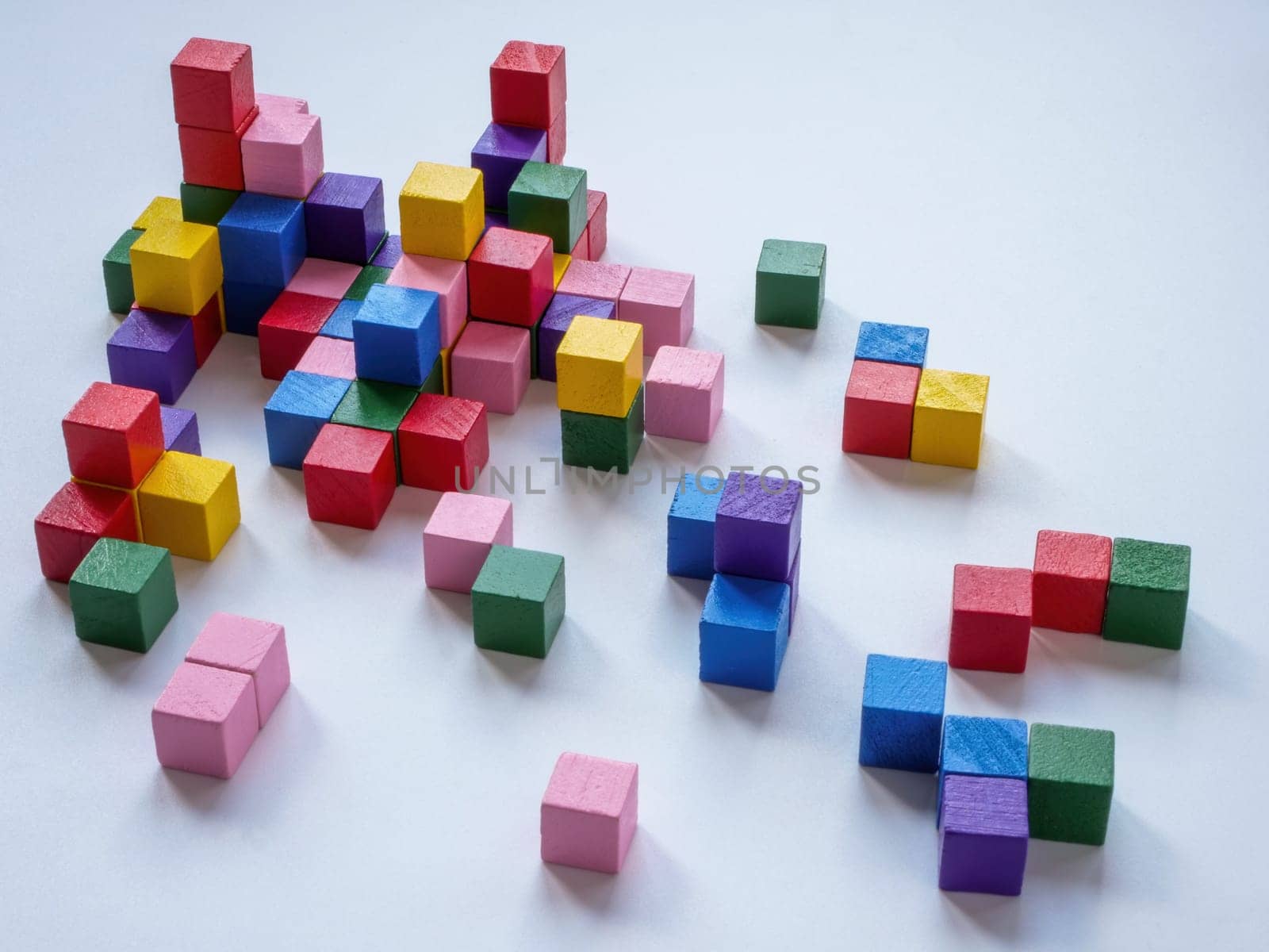 Abstract structure of colored cubes as symbol of complex interaction.
