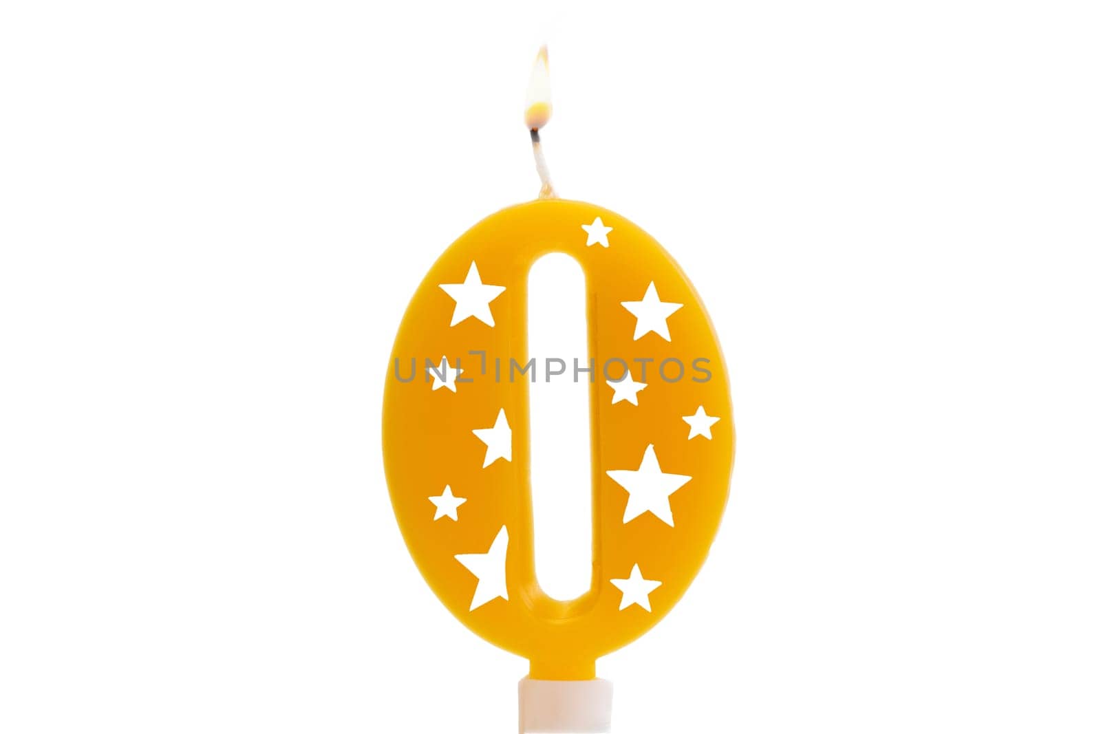 Birthday candles number zero isolated on white background, party,festive,Happy Birthday concept colorful burning candle copy space