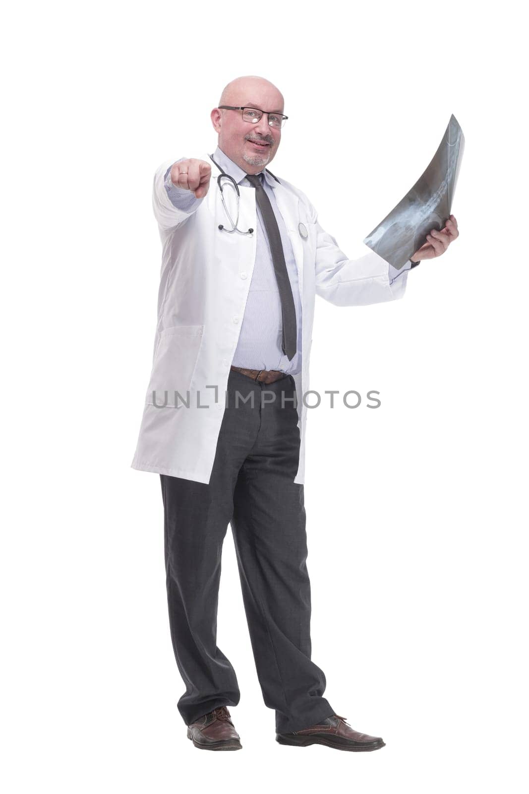 full-length. mature doctor with x-ray .isolated on a white background.