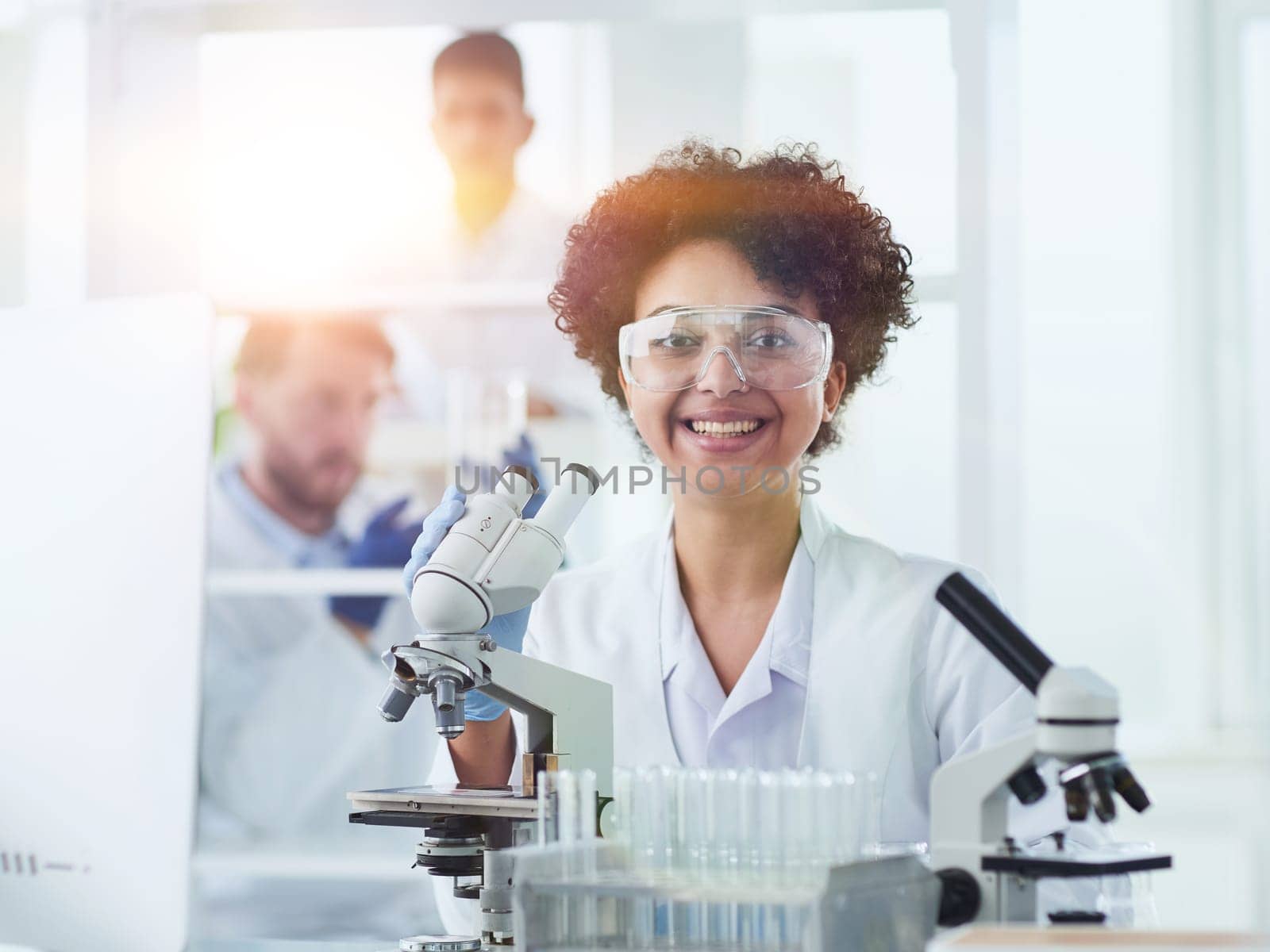 Medical Research Laboratory. Female Scientist Working with Micro