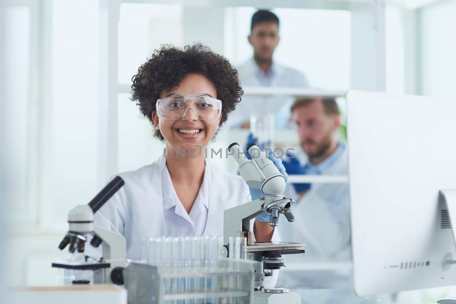 Medical Research Laboratory. Female Scientist Working with Micro