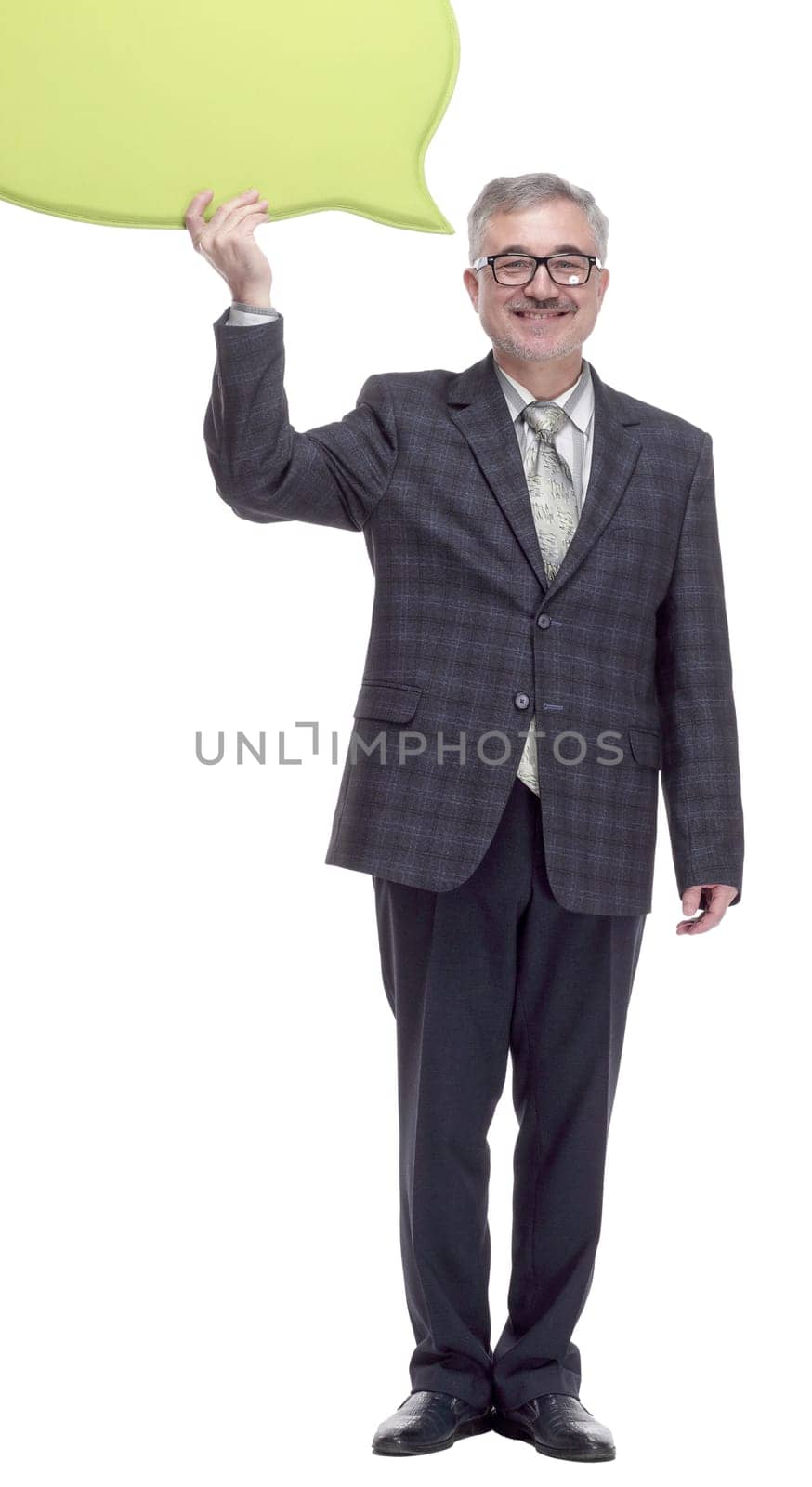 in full growth. an attractive man with a thought bubble. isolated on a white background