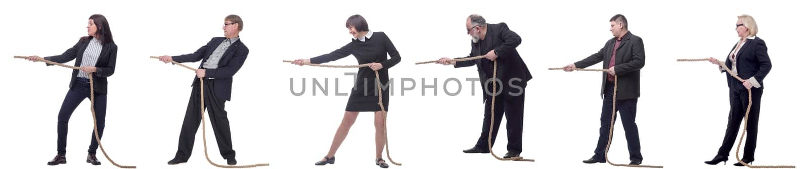 Business people pulling rope isolated on white by asdf