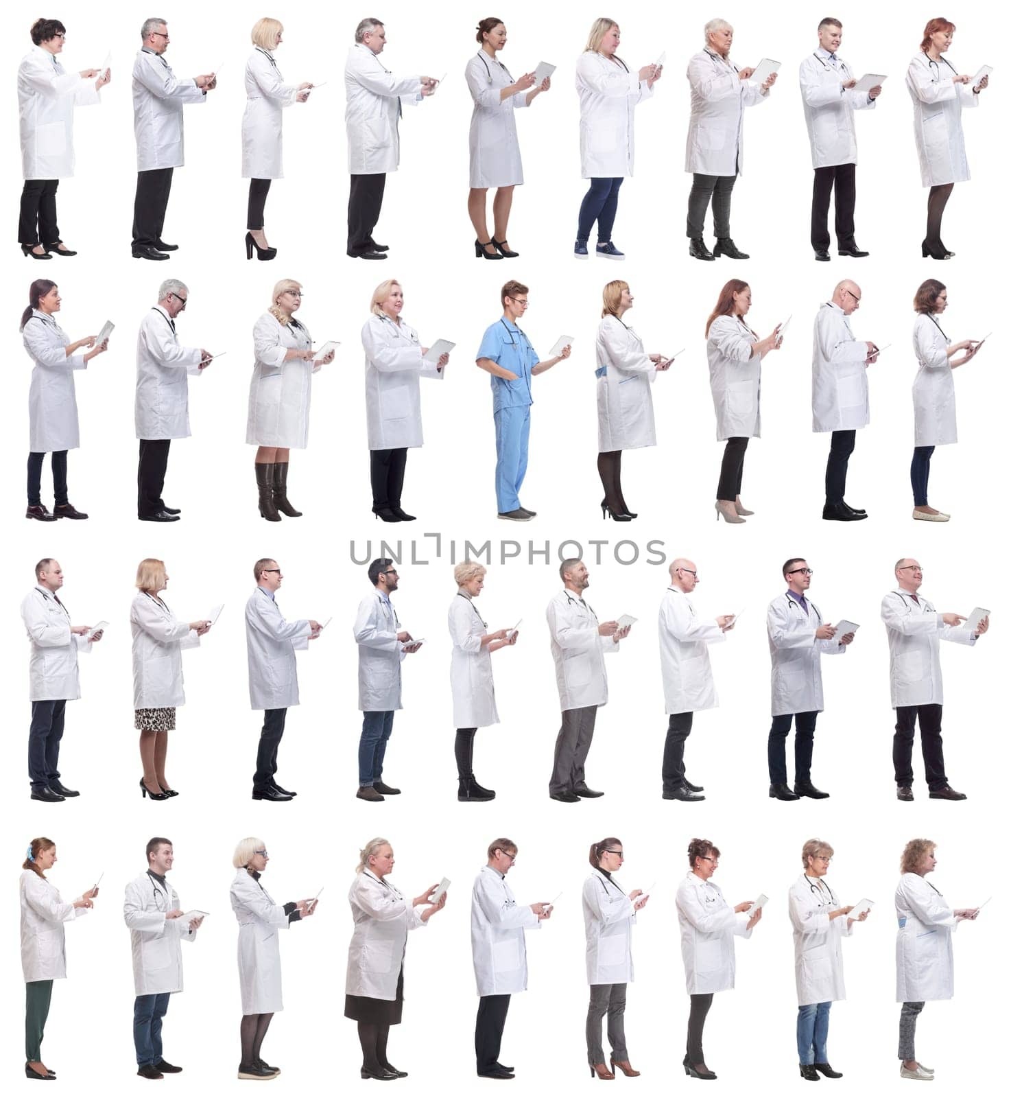 group of doctors with clipboard isolated on white background