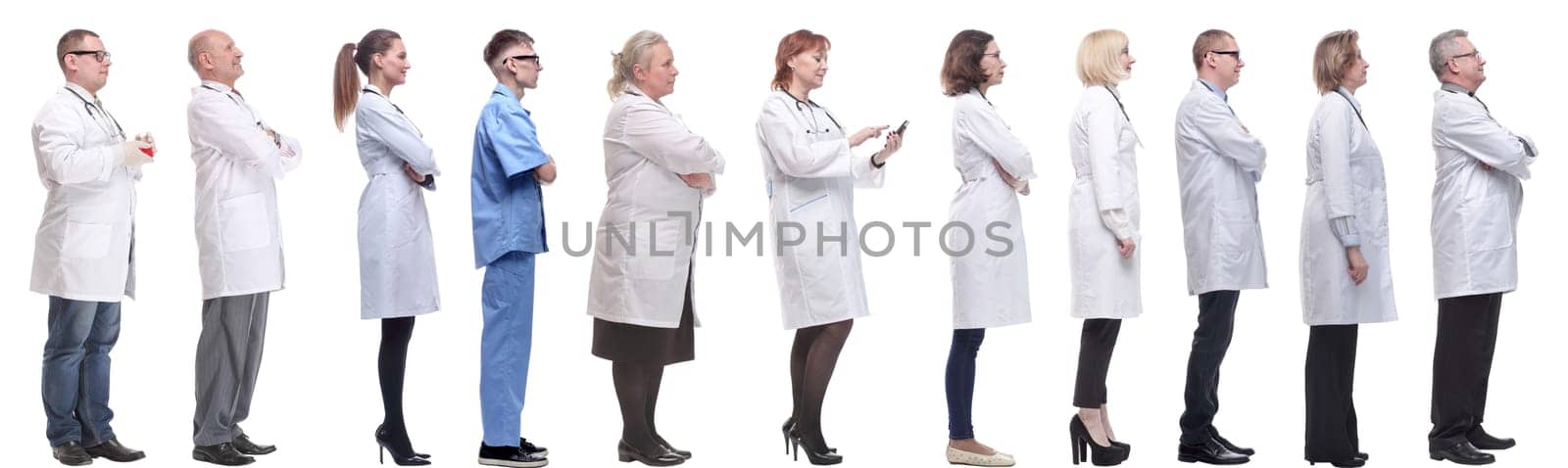 group of doctors in profile isolated on white background