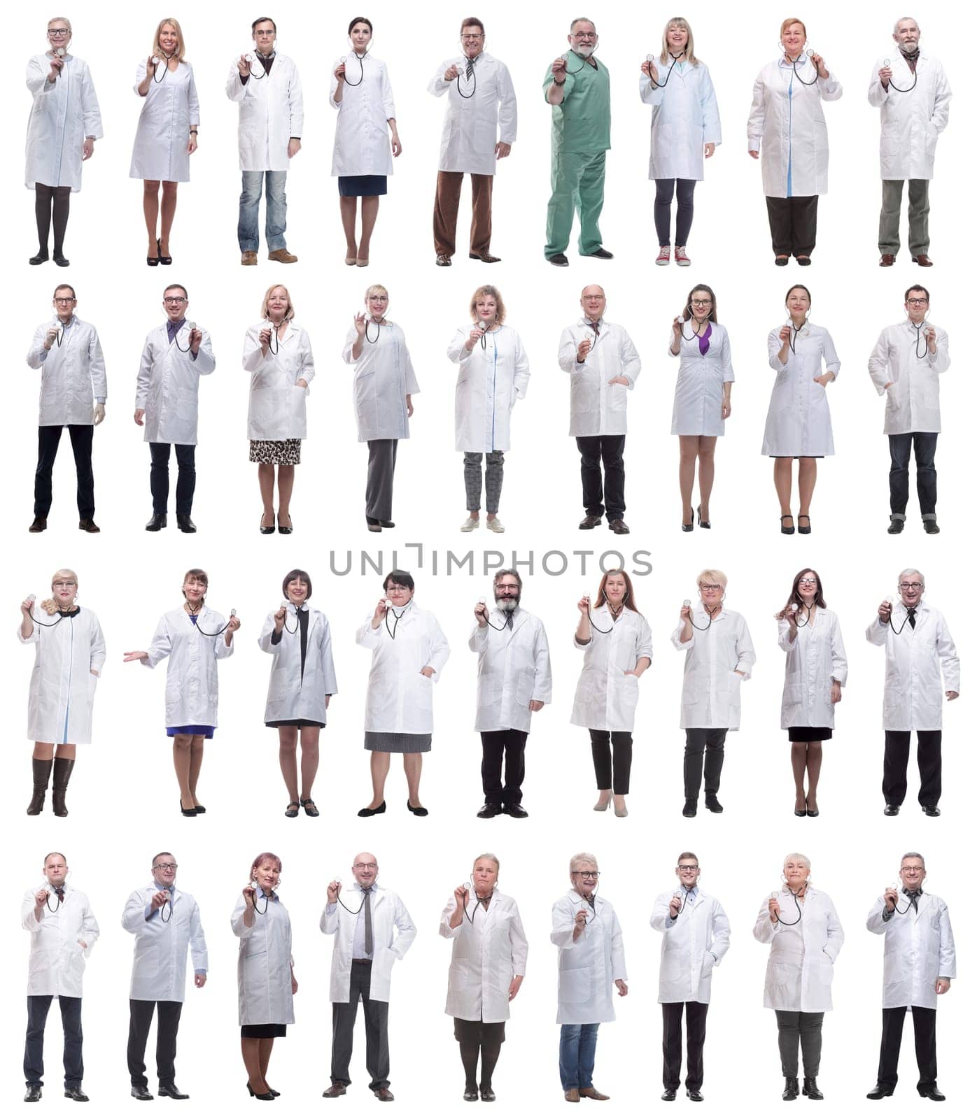 group of doctors holding stethoscope isolated on white by asdf