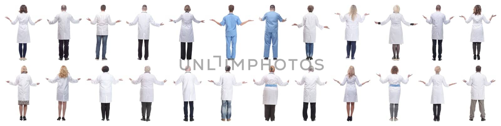 group of doctors standing with their backs isolated by asdf
