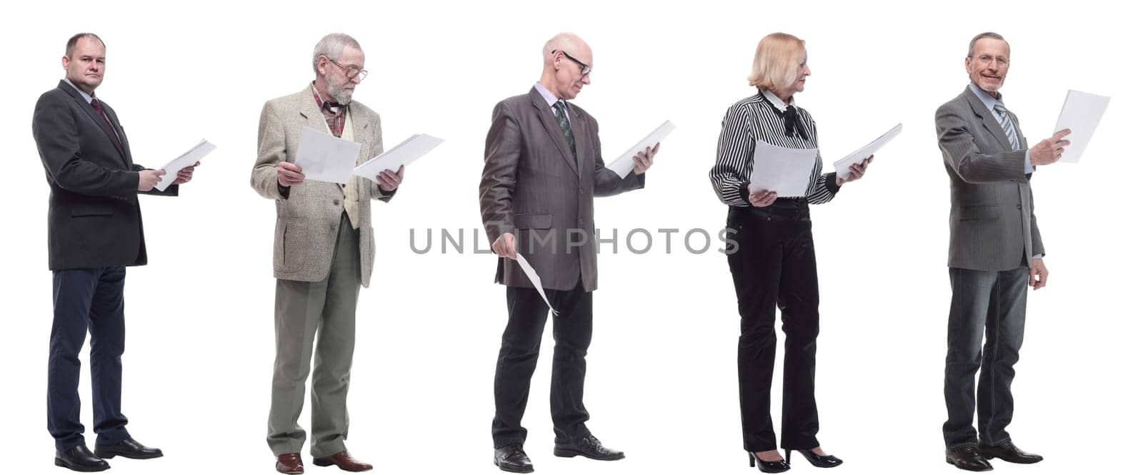 collage of people holding a4 sheet in hands isolated on white background