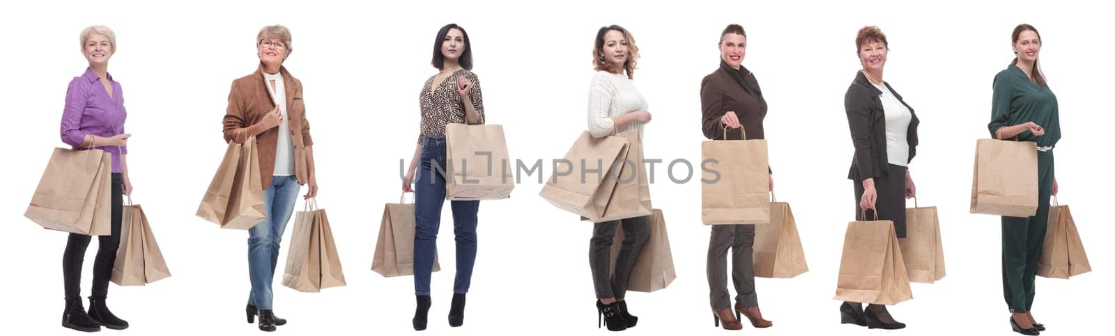 a line of people with shopping bags isolated by asdf