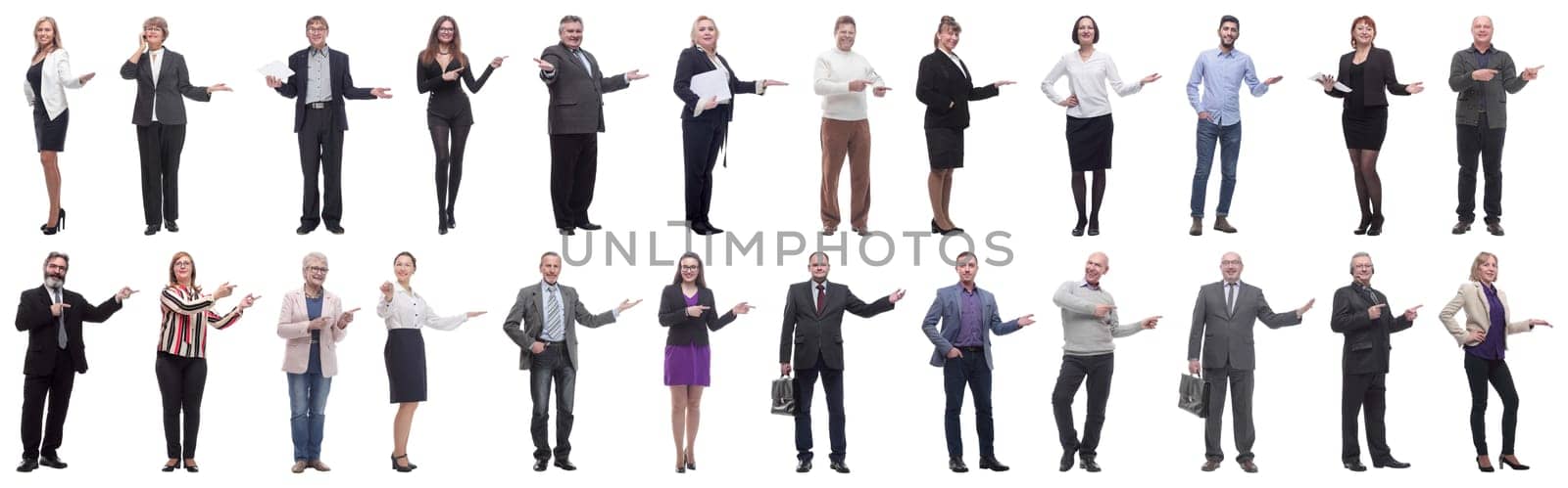 group of business people showing thumbs up isolated on white background