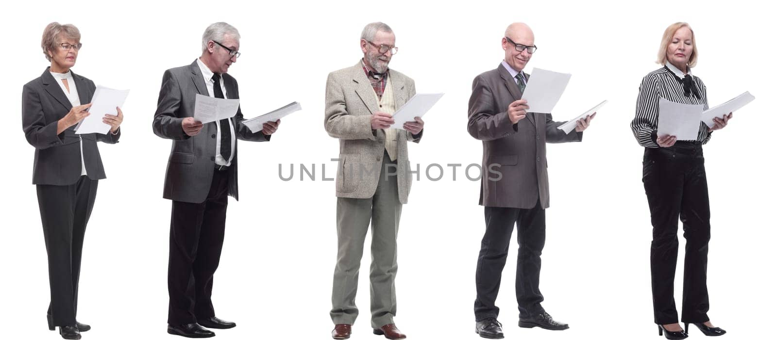 collage of people holding a4 sheet in hands isolated on white background