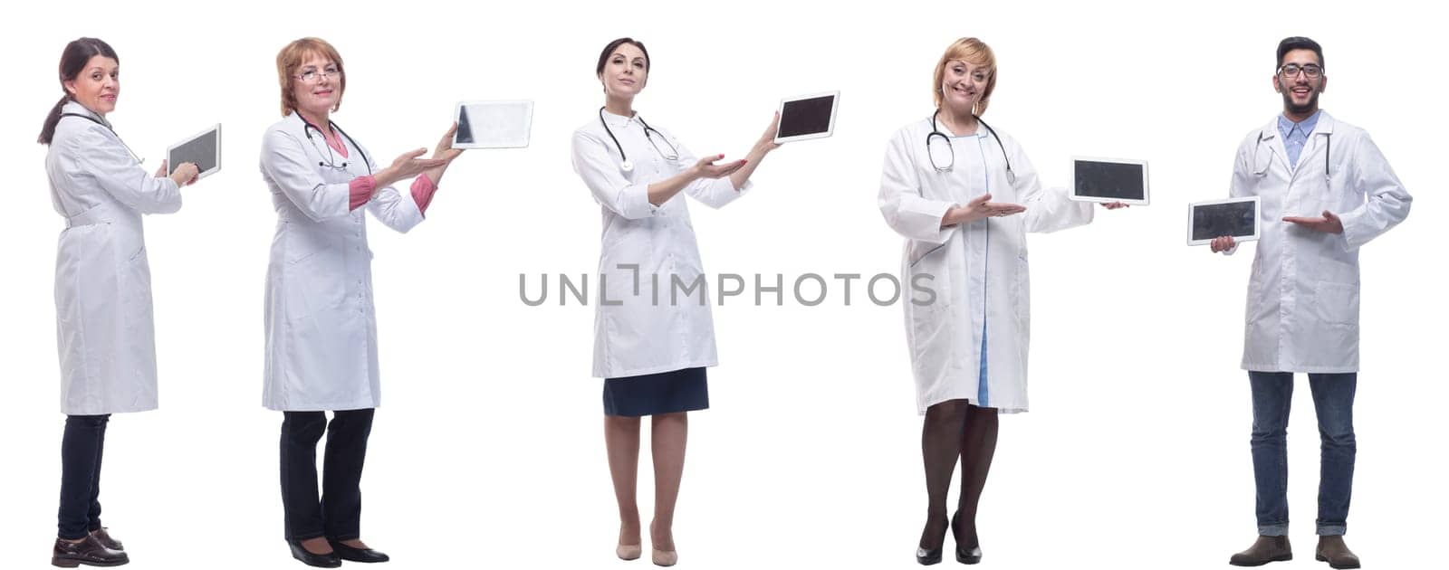 group of doctors with clipboard isolated on white by asdf