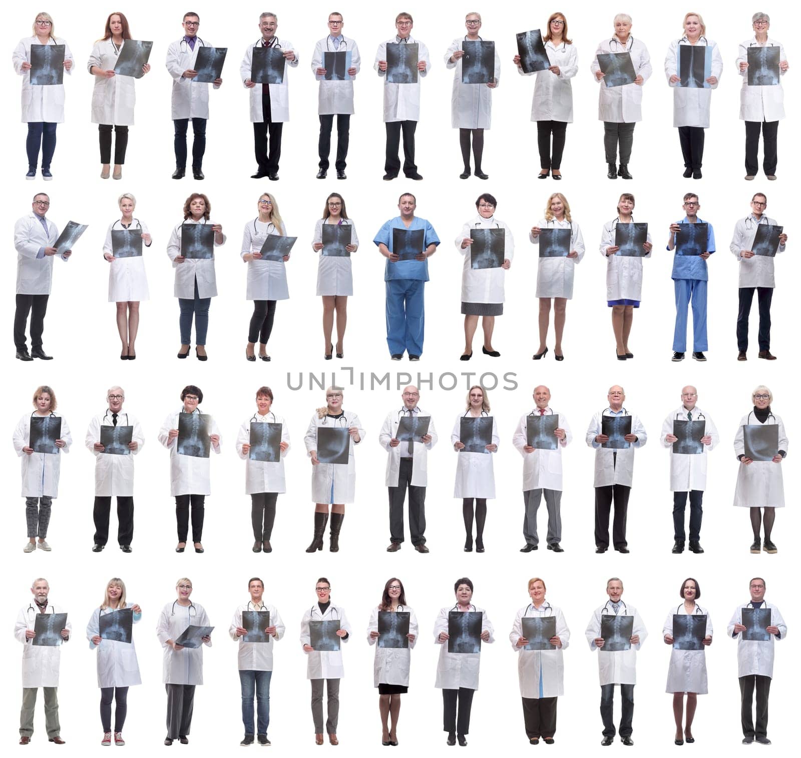 group of doctors holding x-ray isolated on white background