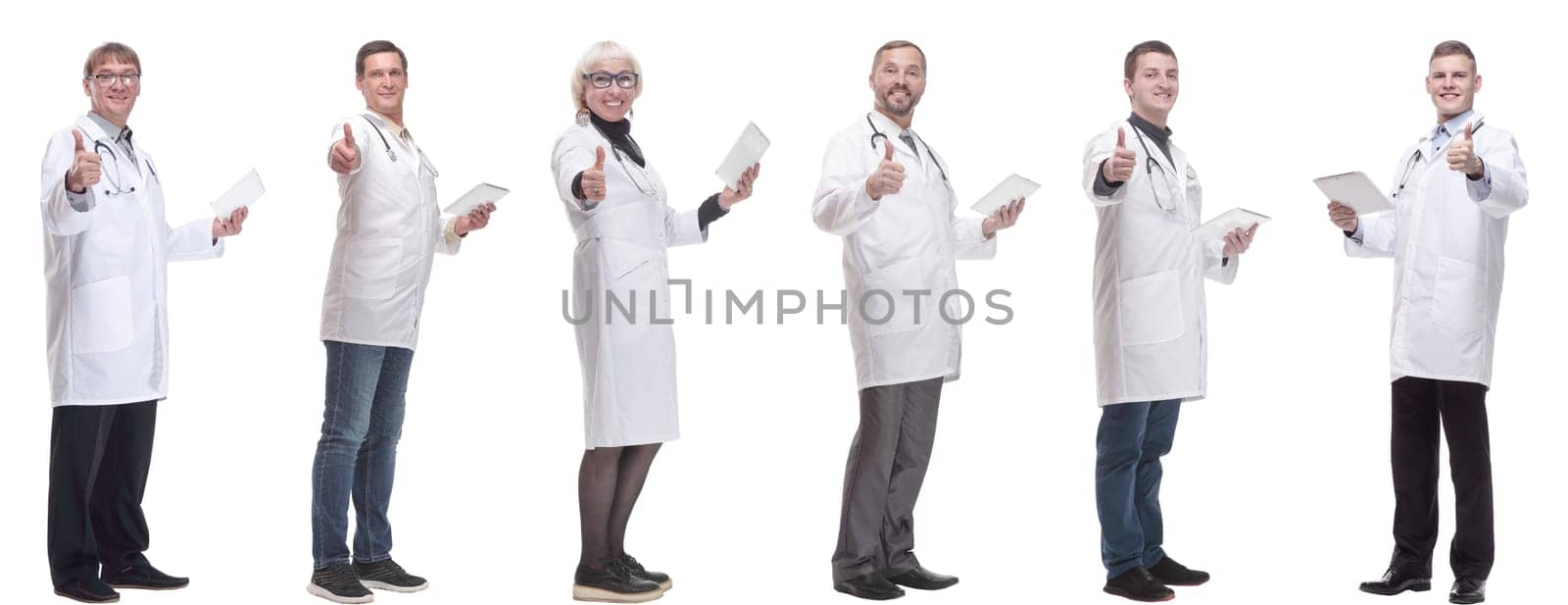 group of doctors with clipboard isolated on white background