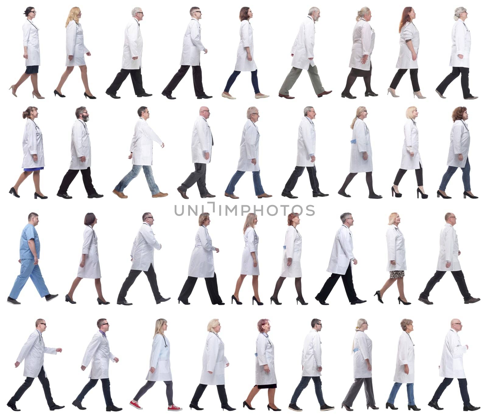 group of doctors in motion isolated on white by asdf