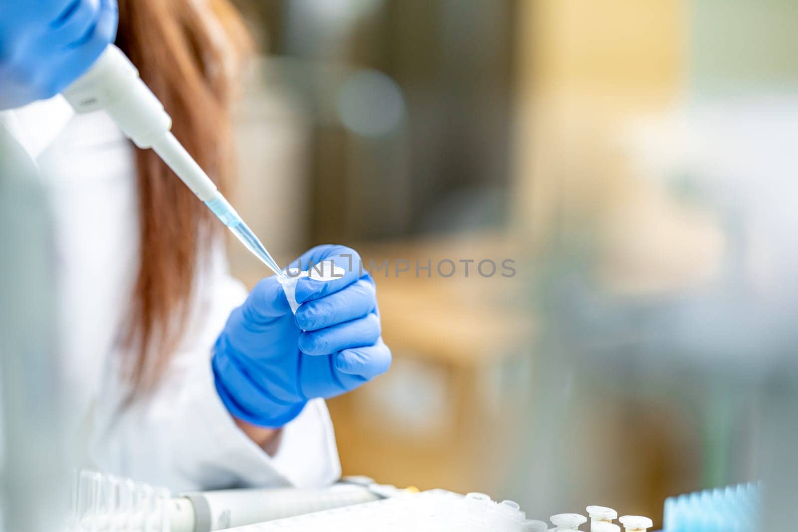 test of a chemical sample in the scientific laboratory of the research institute.