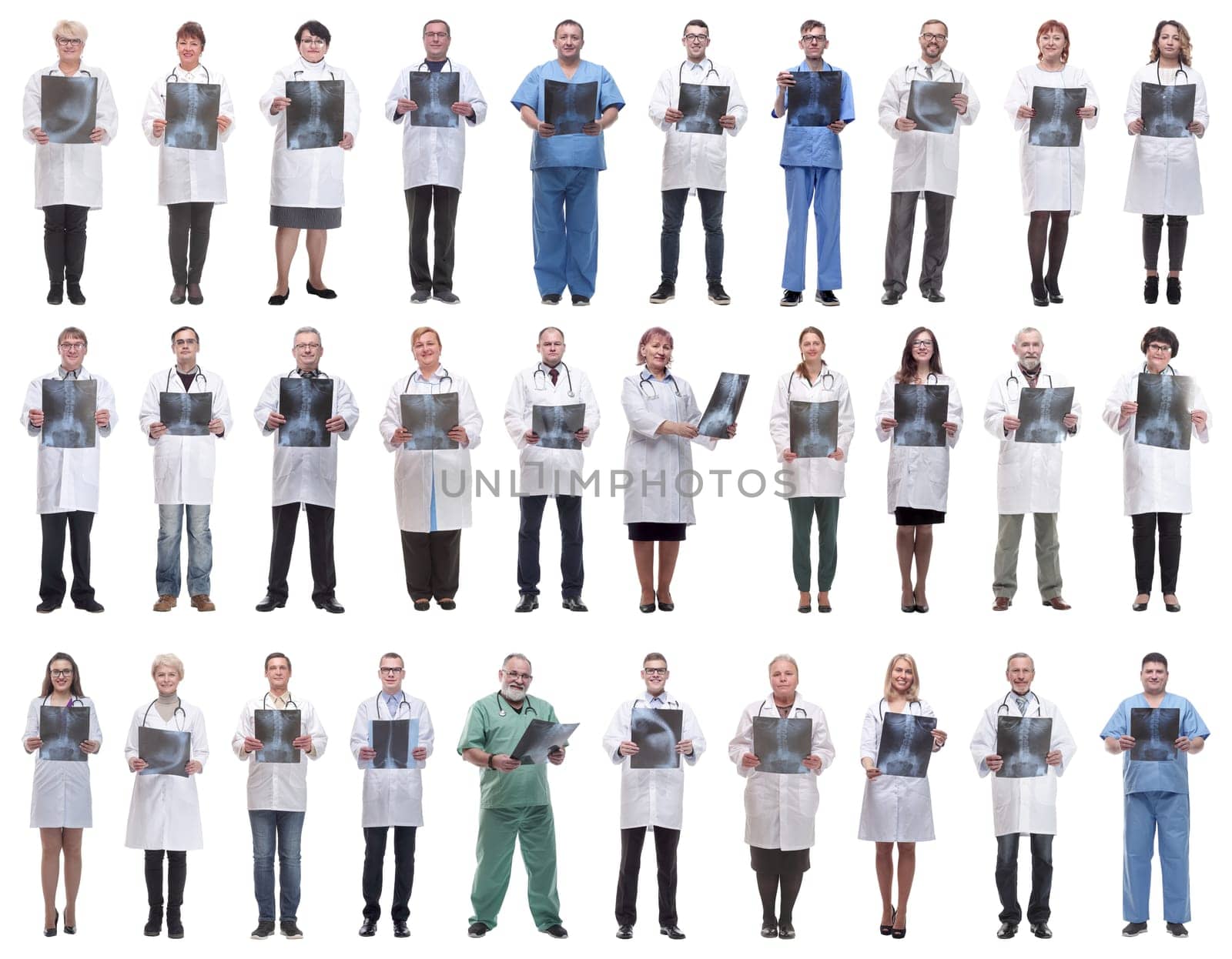 group of doctors holding x-ray isolated on white background