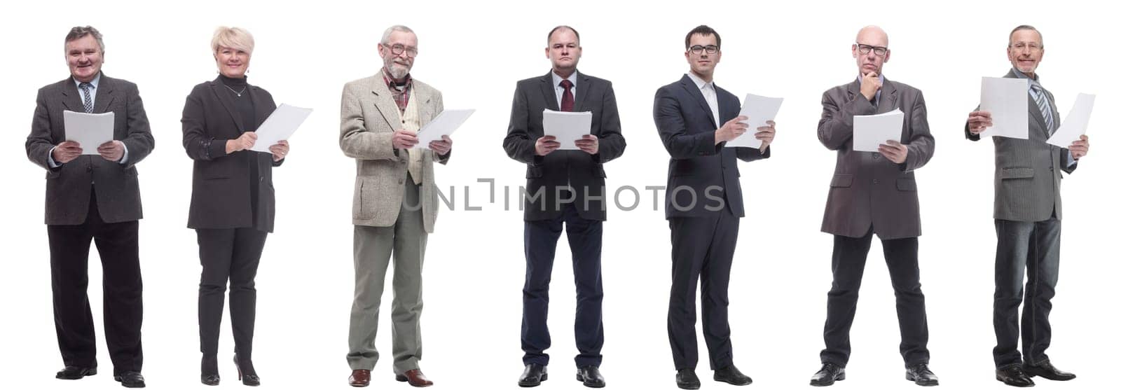 collage of people holding a4 sheet in hands isolated on white background