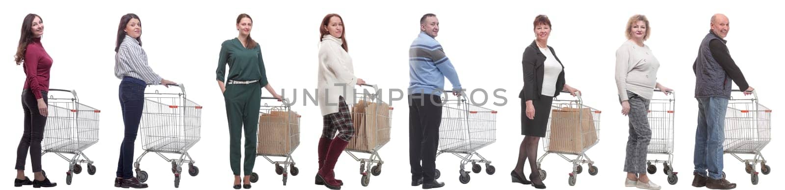 group of people with cart isolated on white by asdf