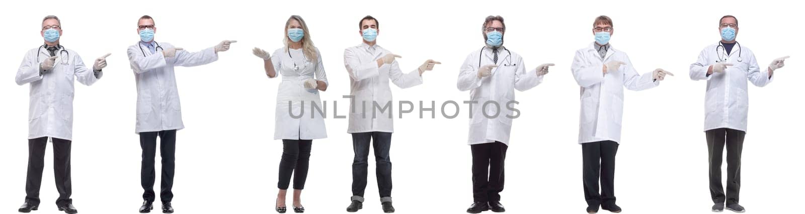 group of doctors in mask isolated on white background