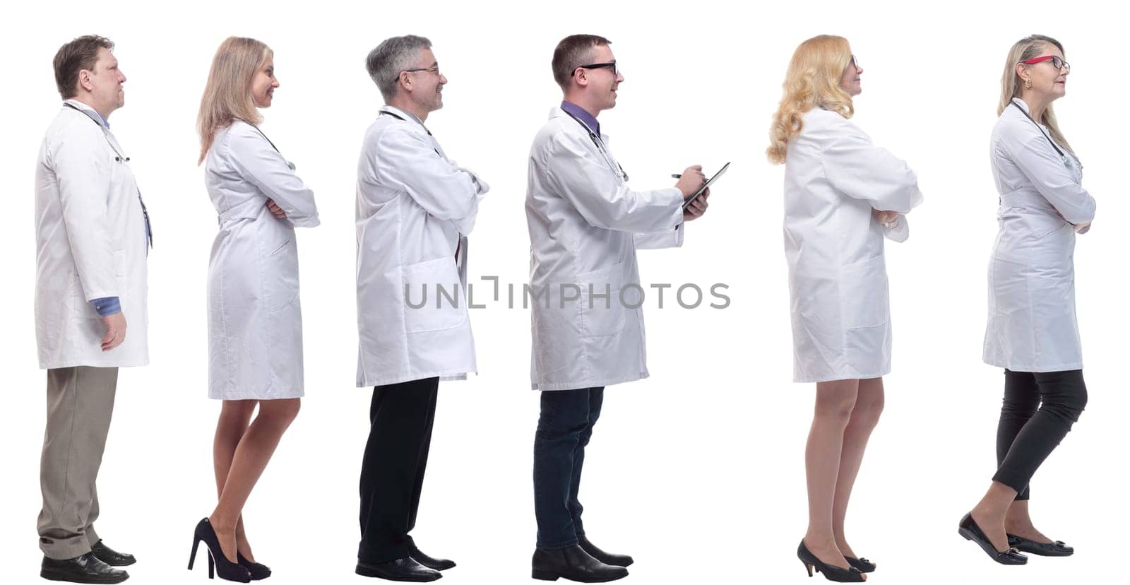 group of doctors in profile isolated on white background