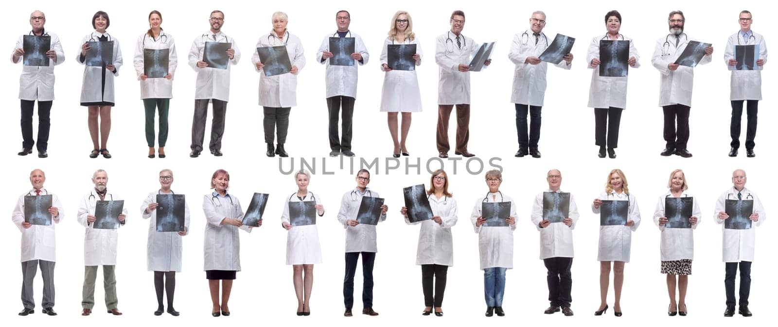 group of doctors holding x-ray isolated on white background