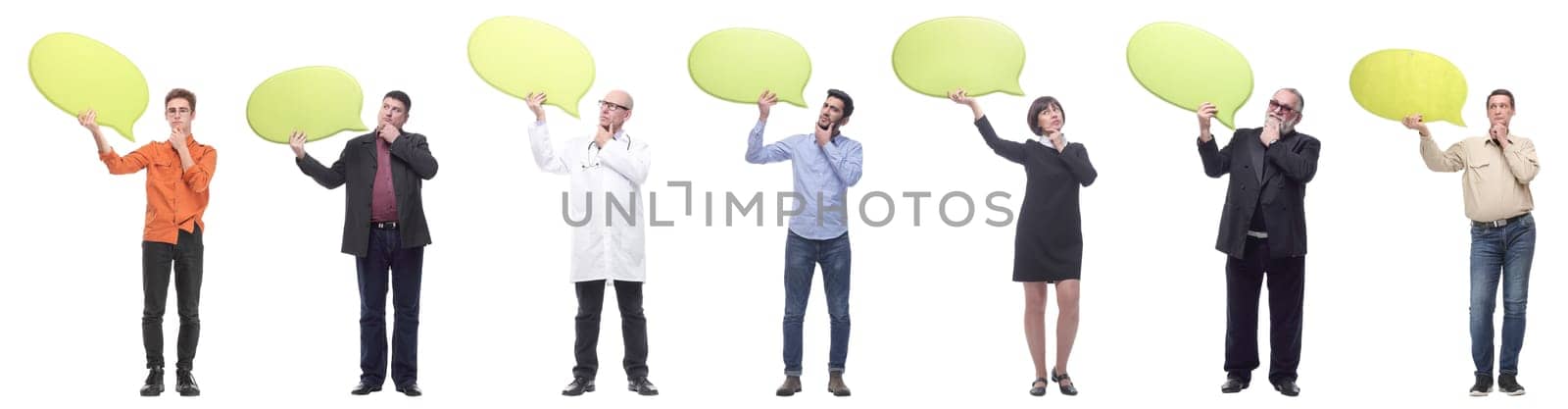 group of successful business people with comments isolated on white background