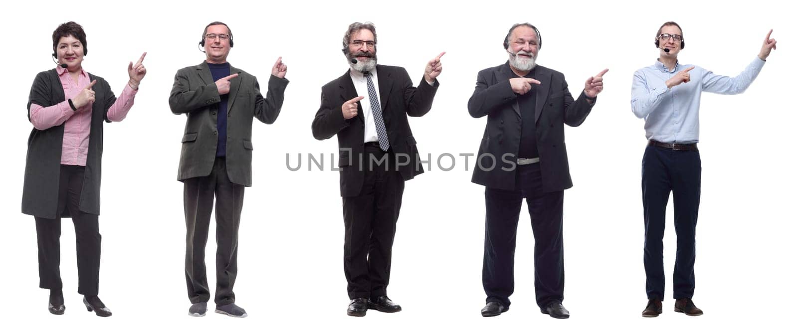 group of business people with microphone isolated on white background