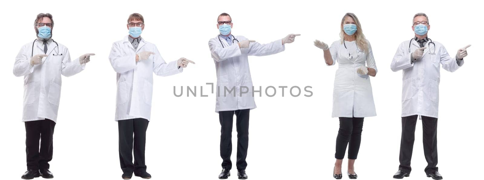 group of doctors in mask isolated on white background