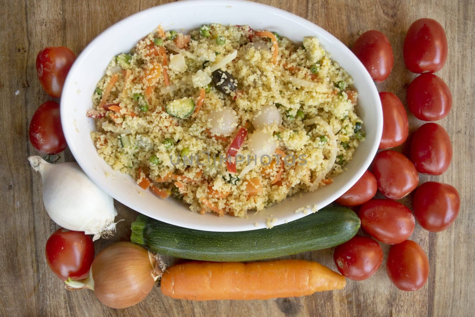 couscous with variety of fresh vegetables