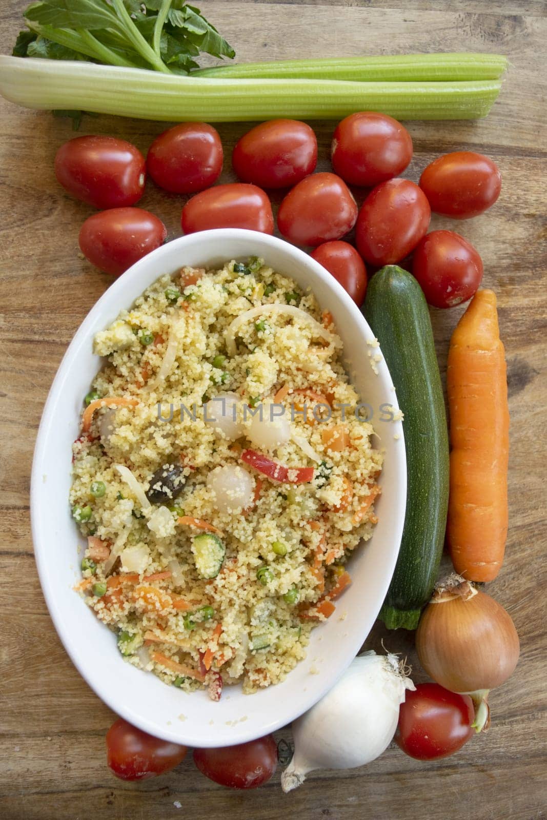 couscous with variety of fresh vegetables