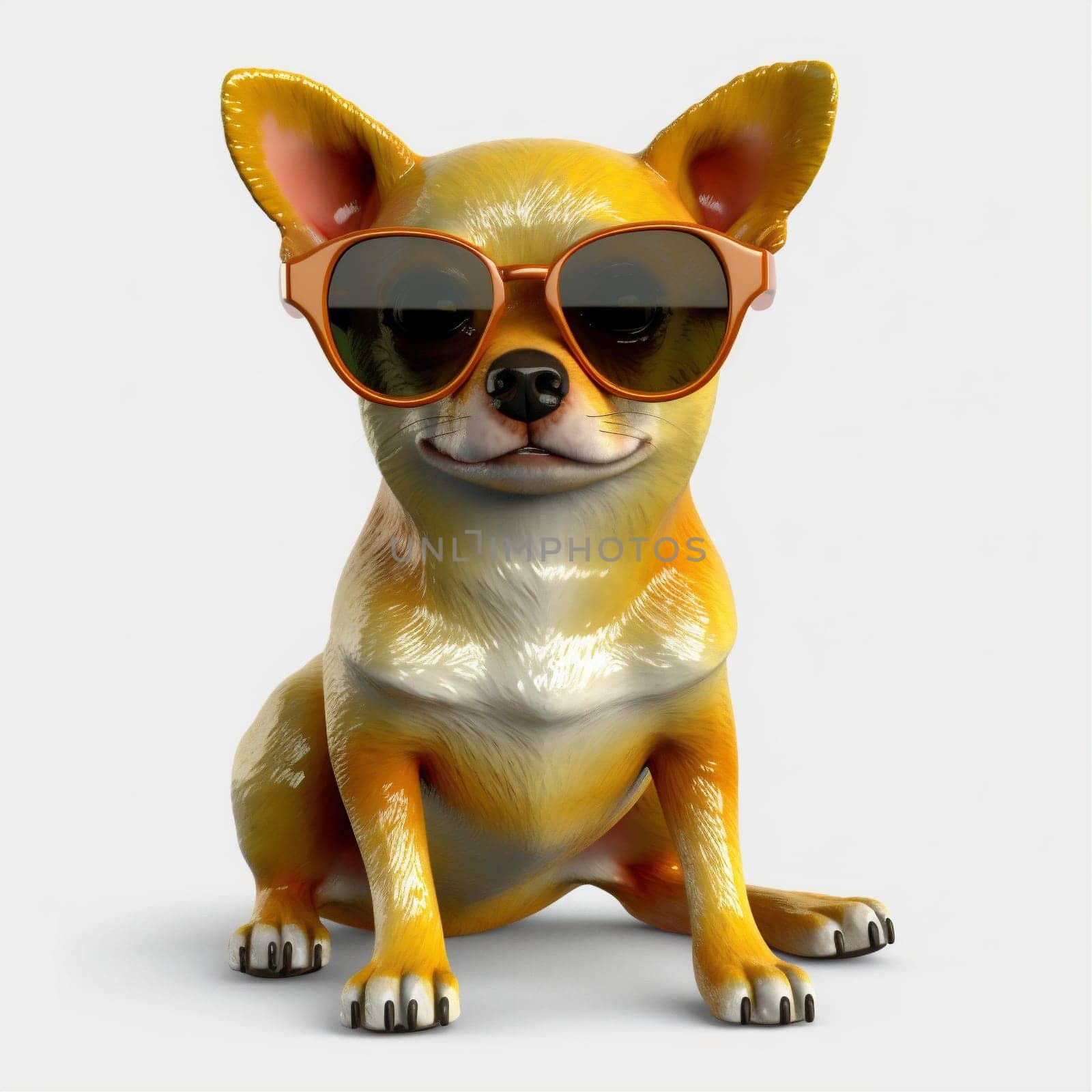 dog portrait background yellow animal cute glasses isolated chihuahua pet puppy. Generative AI. by SHOTPRIME