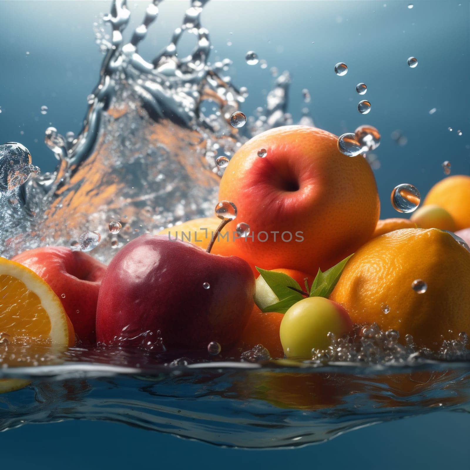 fresh strawberry healthy fruit green food water vitamin background drop organic. Generative AI. by SHOTPRIME