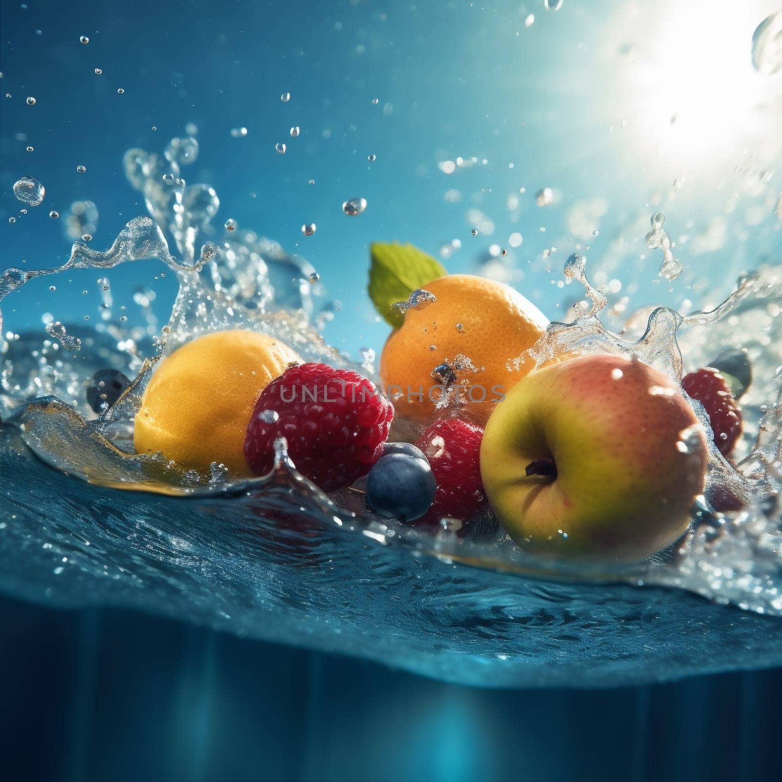 food green yellow water vitamin fruit strawberry healthy drop background fresh. Generative AI. by SHOTPRIME