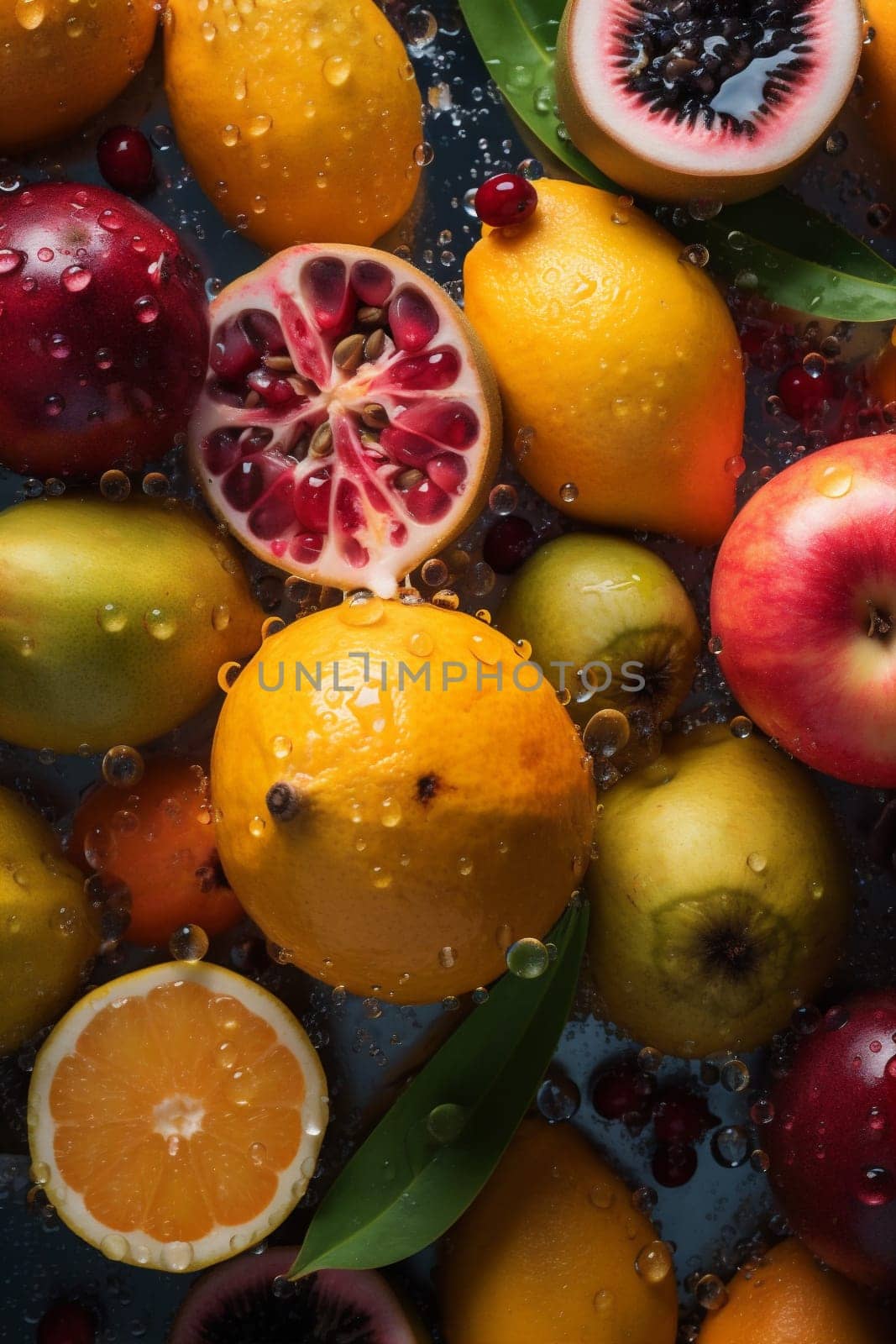 healthy green vitamin strawberry fresh fruit water orange background drop food. Generative AI. by SHOTPRIME