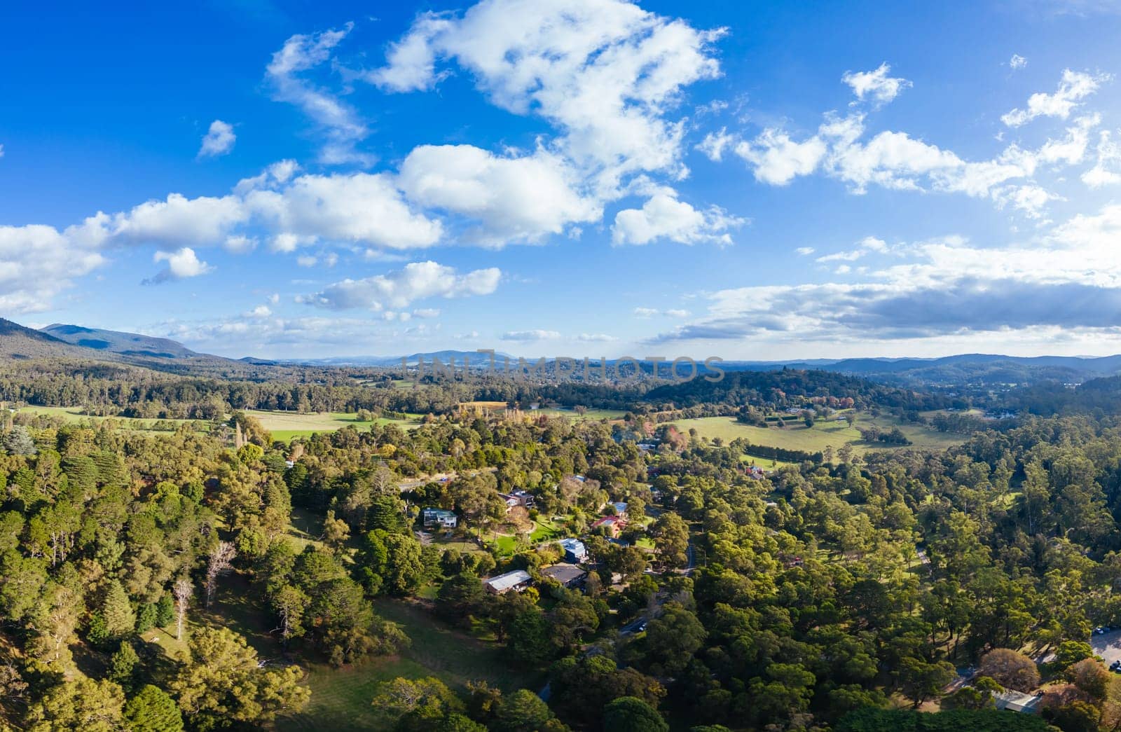 An aerial view on a cool autumn day over Maroondah Reservoir near Healesville in Victoria, Australia