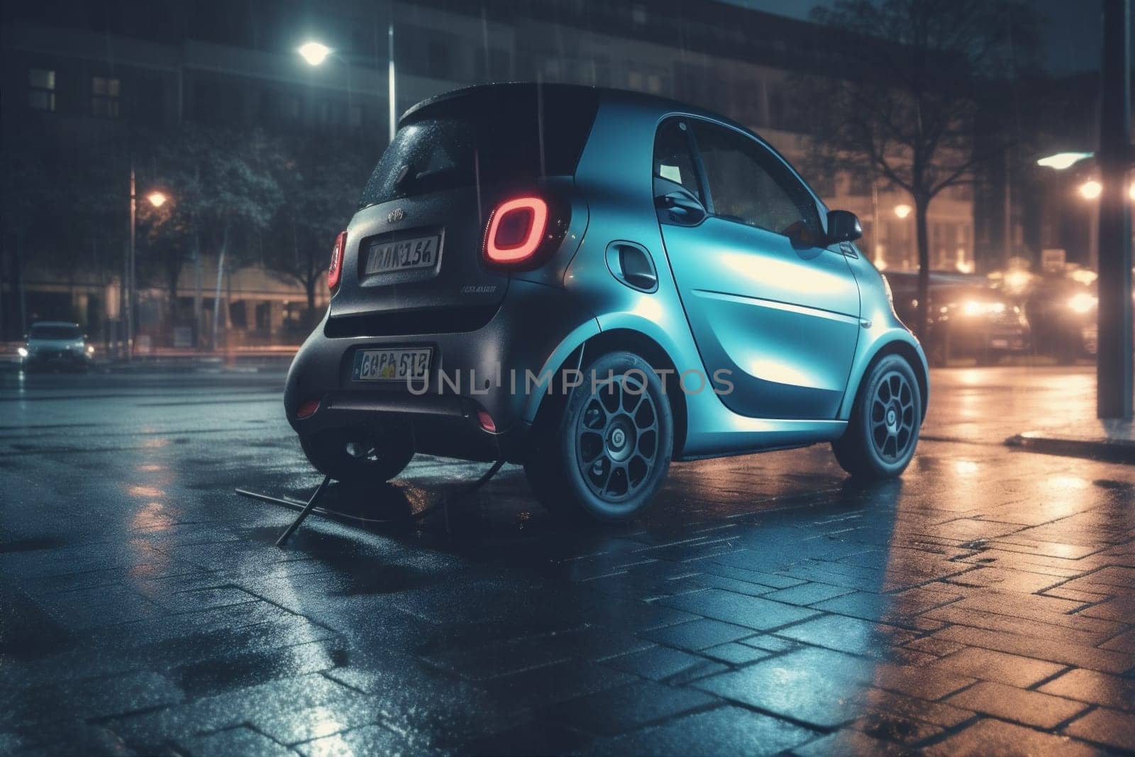 recharge electric green rechargeable electric modern automobile vehicle urban energy car city futuristic battery road transportation power technology ecology electricity vehicle. Generative AI.